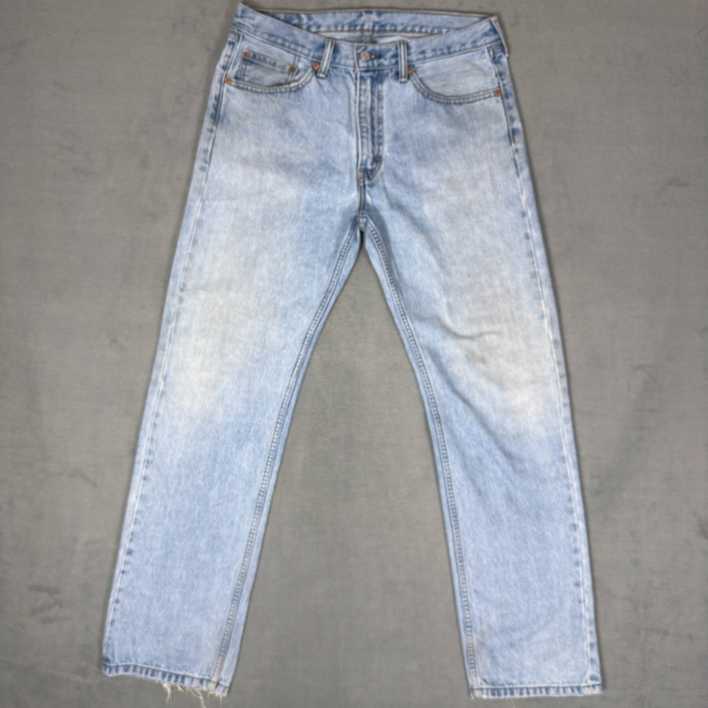Levi's 505 Jeans Men's 33x32 Light Wash Straight Leg Regular Fit Raw Hem